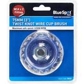 BlueSpot Twist Knot Wire Cup Brush Rust Paint Removal M14 x 2 75mm 3"
